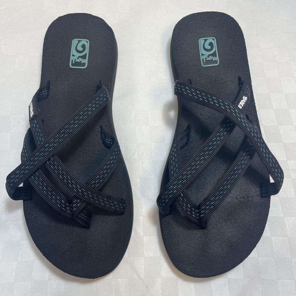 Teva Olowahu Thong Flip-Flop Black Blue‎ Green Womens 7